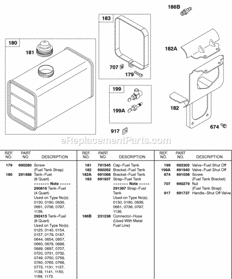 Fuel Tank Brackets Diagram and Parts List for 243431-0798-99  Briggs and Stratton Engine